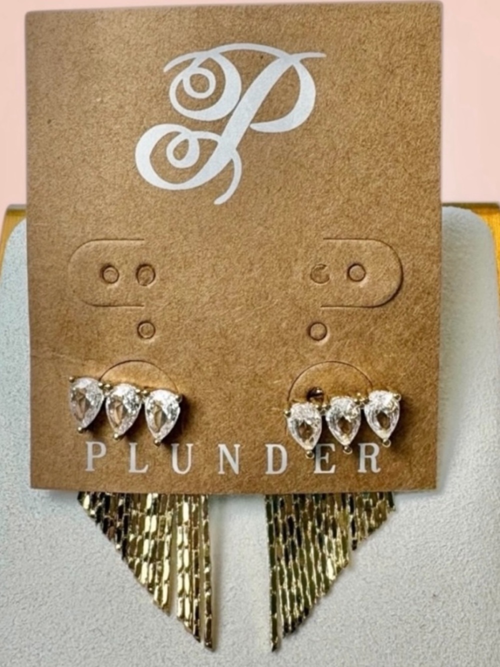New Fringe Ear Climber Earrings by Plunder in Gold Tone with Rhinestones